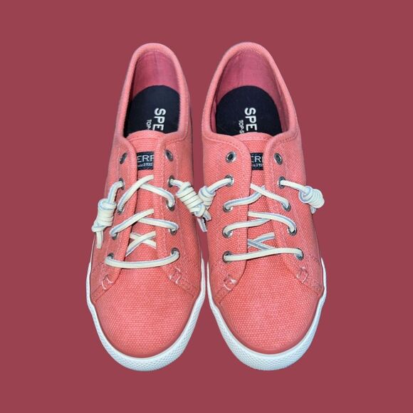 NWOB Sperry Women's Crest Vibe Linen Sneaker Washed Salmon Size 6.5 - Picture 3 of 7